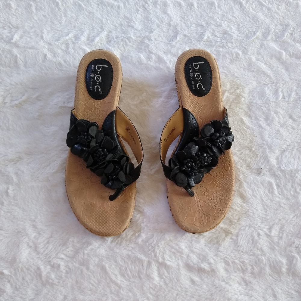 B.o.c. Floral Leather Wedge Sandals